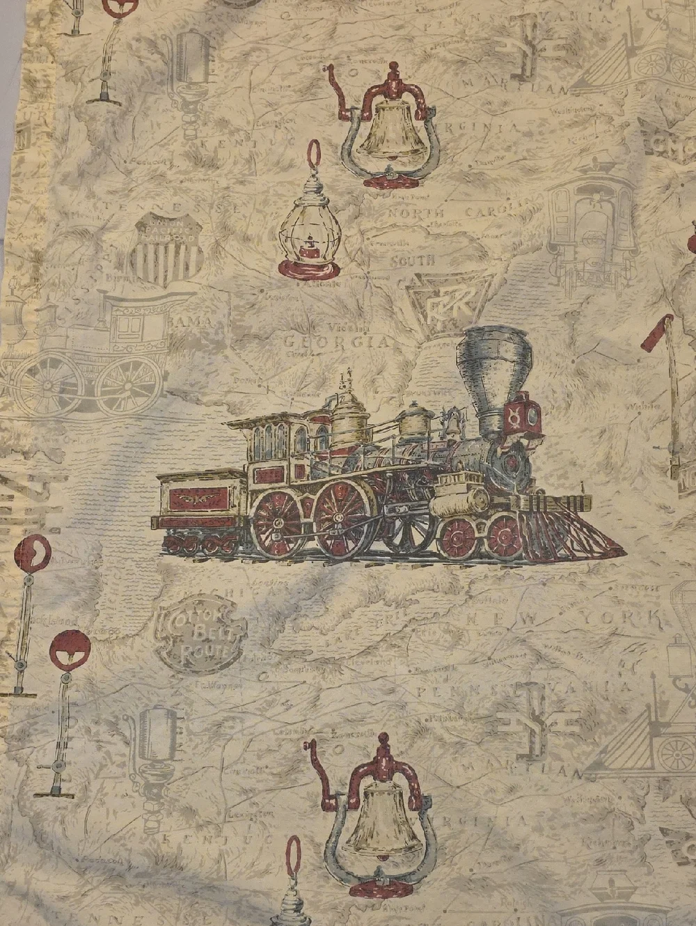 Pair VTG Curtains Trains Thomas Strahan Co The Iron Horse Printed Fabric 43.5x40